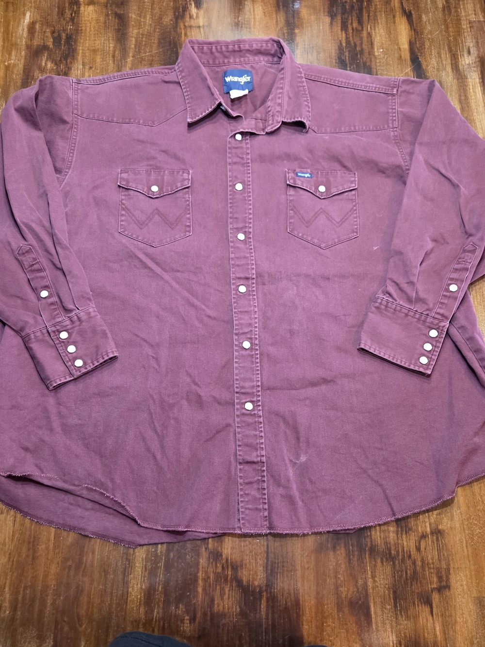 Wrangler Mens Burgundy Twill Western Snap Shirt Long Sleeve Pearl Snap Red 3XL